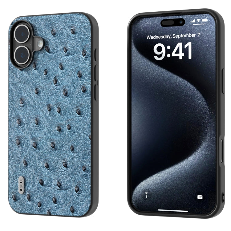 ABEEL Genuine Leather Ostrich Texture Phone Case, For iPhone 16 Pro Max, For iPhone 16 Pro, For iPhone 16 Plus, For iPhone 16, For iPhone 15 Pro Max, For iPhone 15 Pro