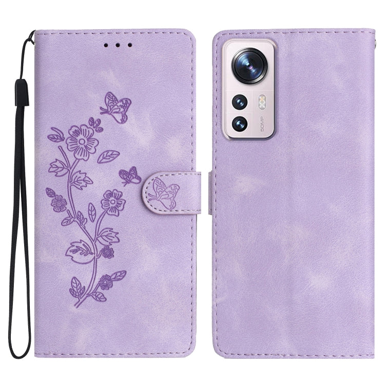 Flower Butterfly Embossing Pattern Leather Phone Case