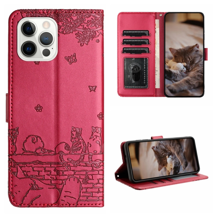 Cat Embossing Pattern Leather Phone Case with Lanyard, For iPhone 15, For iPhone 14 Plus, For iPhone 14, For iPhone 14 Pro