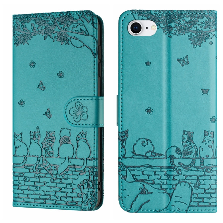 Cat Embossing Pattern Leather Phone Case with Lanyard, For iPhone 16 Pro Max, For iPhone 16 Pro, For iPhone 16 Plus, For iPhone 16