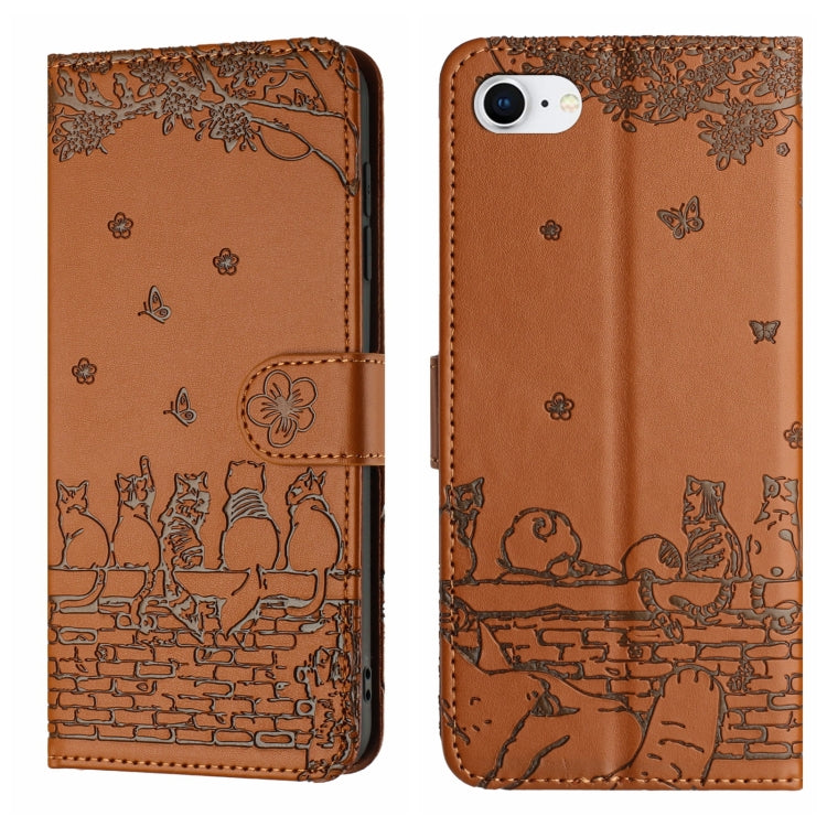Cat Embossing Pattern Leather Phone Case with Lanyard, For iPhone 16 Pro Max, For iPhone 16 Pro, For iPhone 16 Plus, For iPhone 16