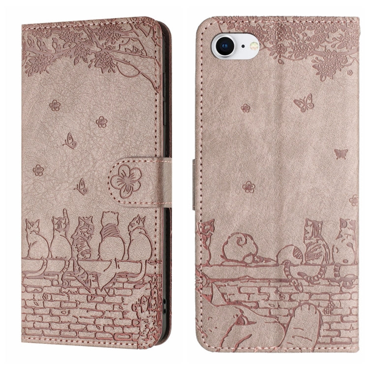 Cat Embossing Pattern Leather Phone Case with Lanyard, For iPhone 16 Pro Max, For iPhone 16 Pro, For iPhone 16 Plus, For iPhone 16
