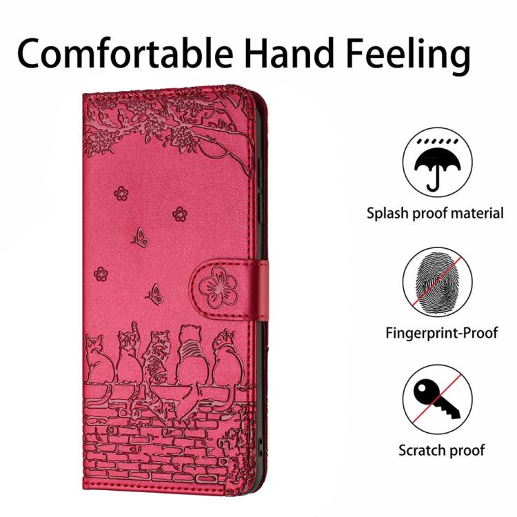 Cat Embossing Pattern Leather Phone Case with Lanyard, For iPhone 16 Pro Max, For iPhone 16 Pro, For iPhone 16 Plus, For iPhone 16
