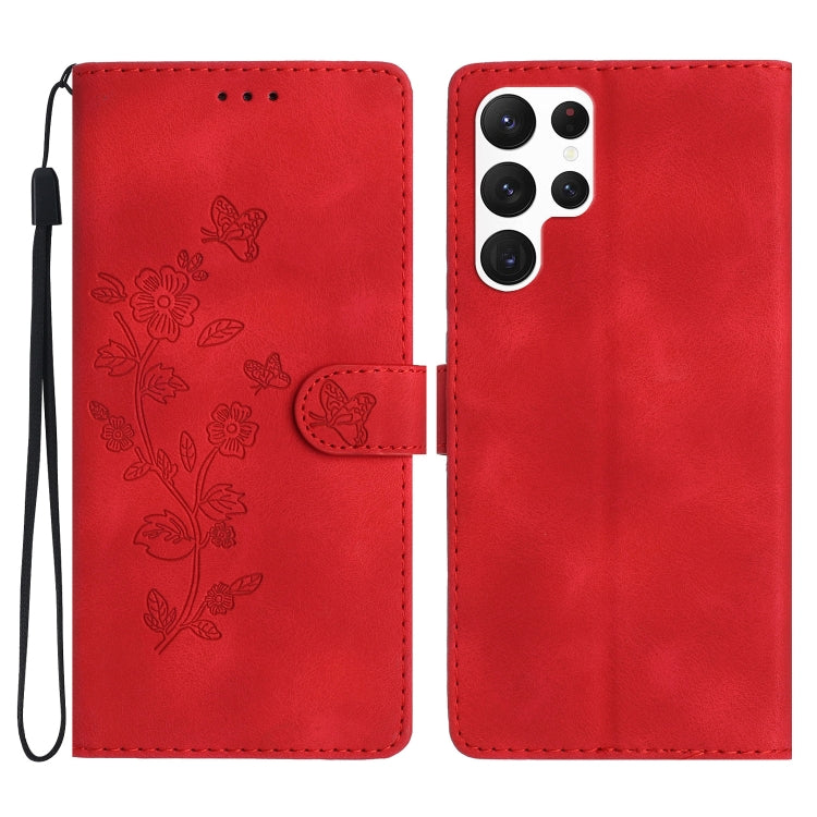 Flower Butterfly Embossing Pattern Leather Phone Case