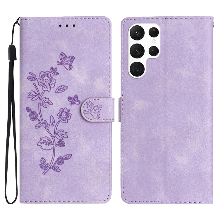 Flower Butterfly Embossing Pattern Leather Phone Case