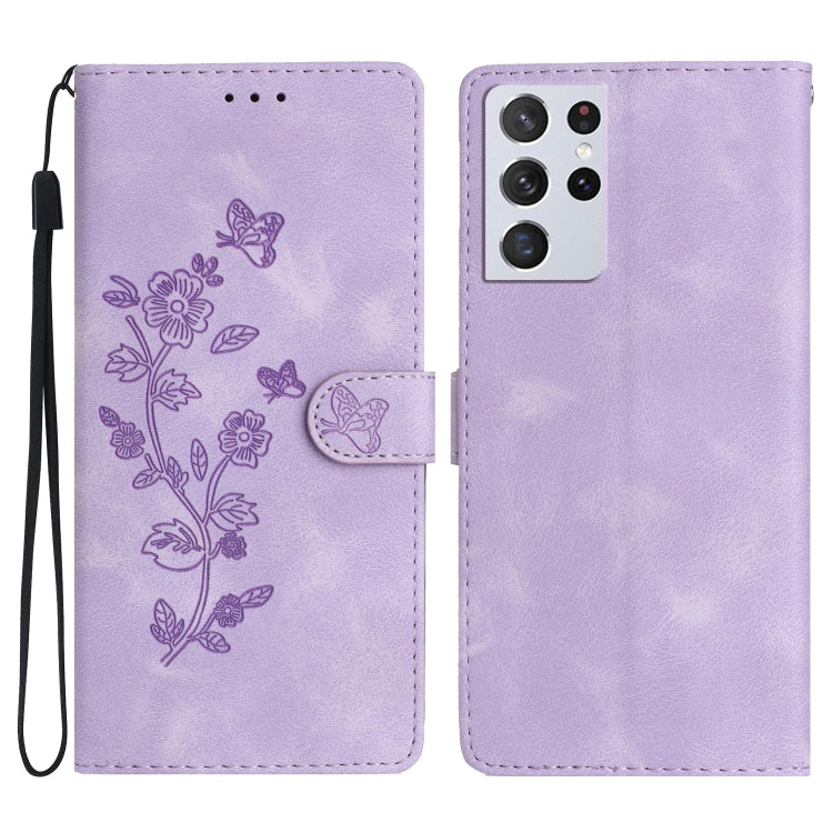Flower Butterfly Embossing Pattern Leather Phone Case