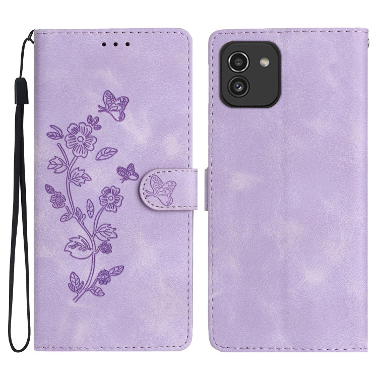 Flower Butterfly Embossing Pattern Leather Phone Case