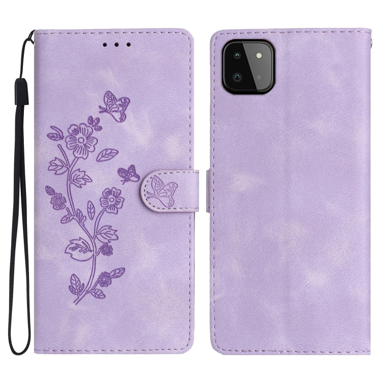 Flower Butterfly Embossing Pattern Leather Phone Case