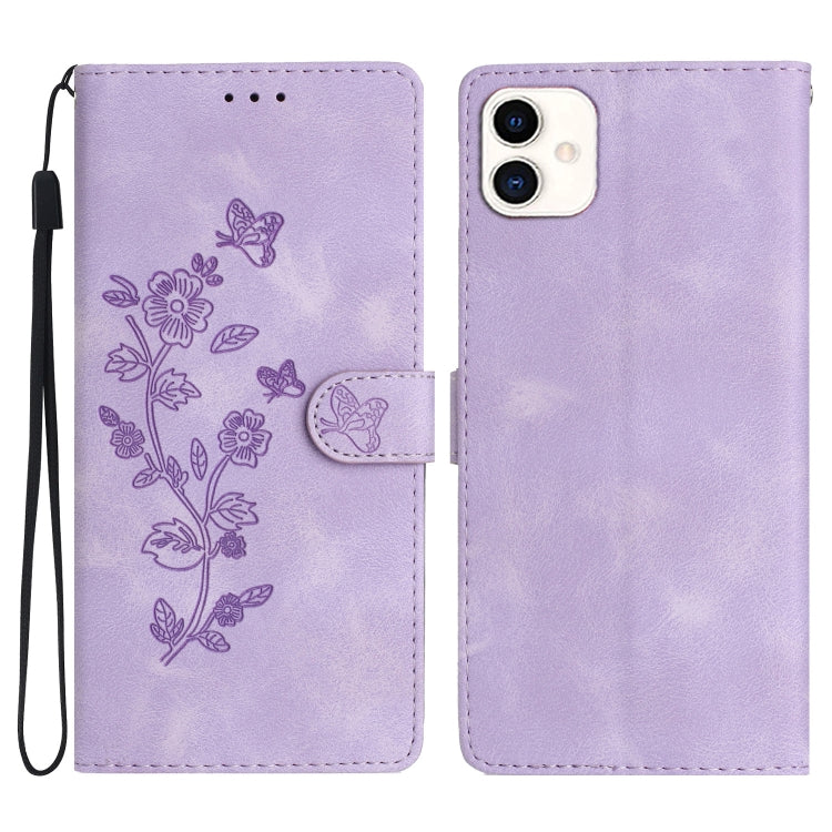 Flower Butterfly Embossing Pattern Leather Phone Case