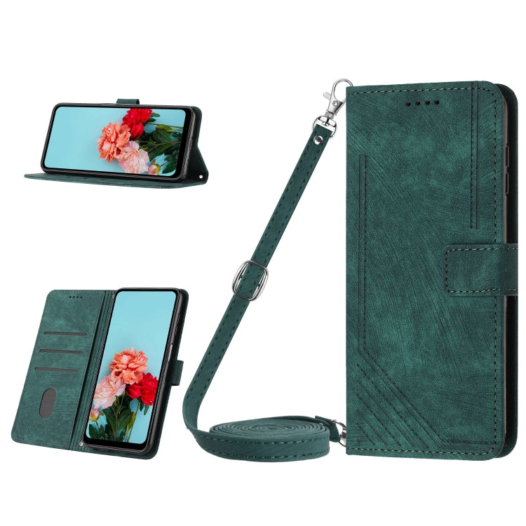 Skin Feel Stripe Pattern Leather Phone Case with Long Lanyard