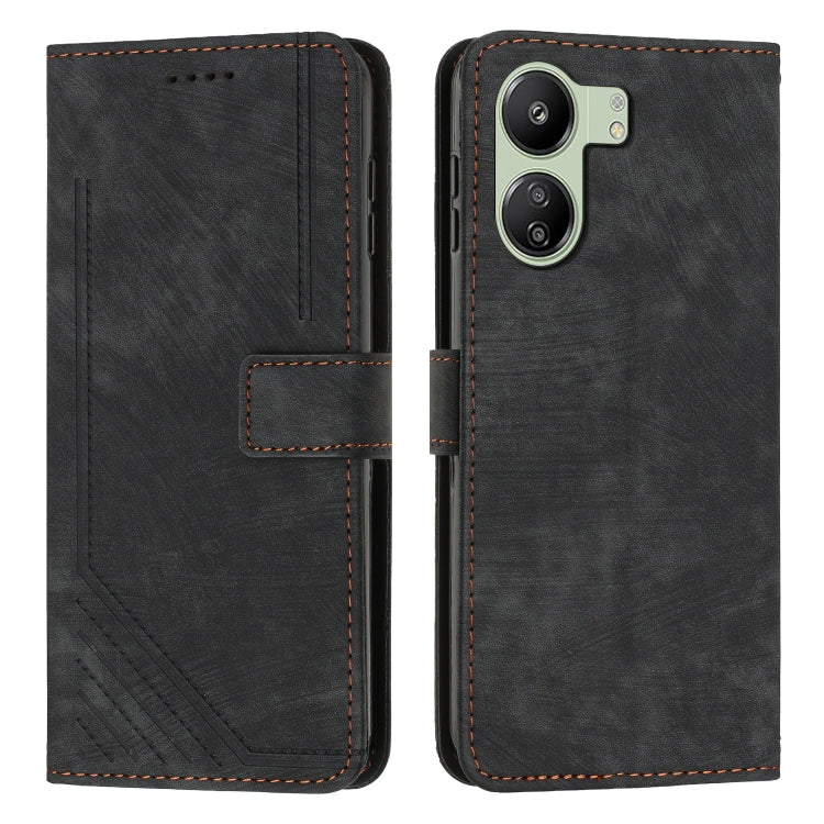 Skin Feel Stripe Pattern Leather Phone Case with Long Lanyard