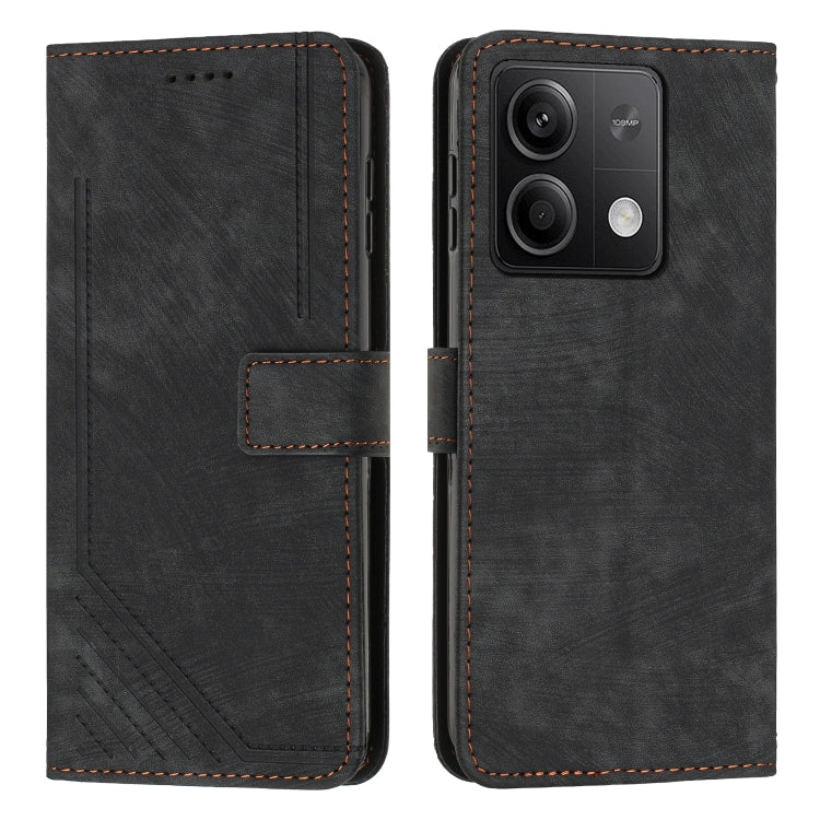 Skin Feel Stripe Pattern Leather Phone Case with Long Lanyard