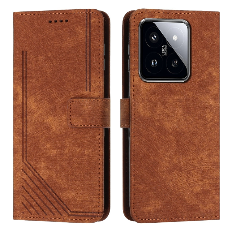 Skin Feel Stripe Pattern Leather Phone Case with Long Lanyard