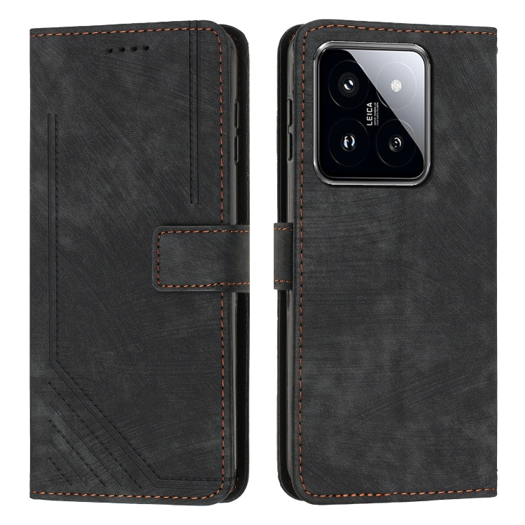 Skin Feel Stripe Pattern Leather Phone Case with Long Lanyard