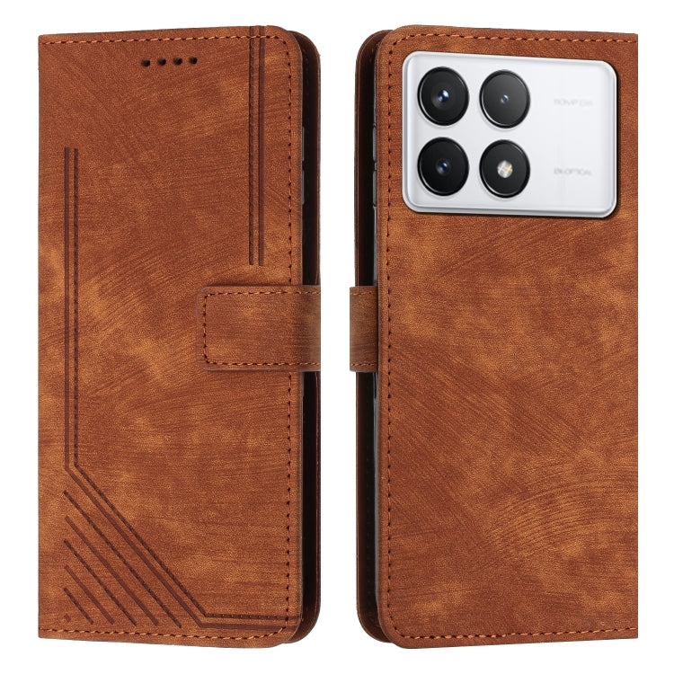 Skin Feel Stripe Pattern Leather Phone Case with Long Lanyard