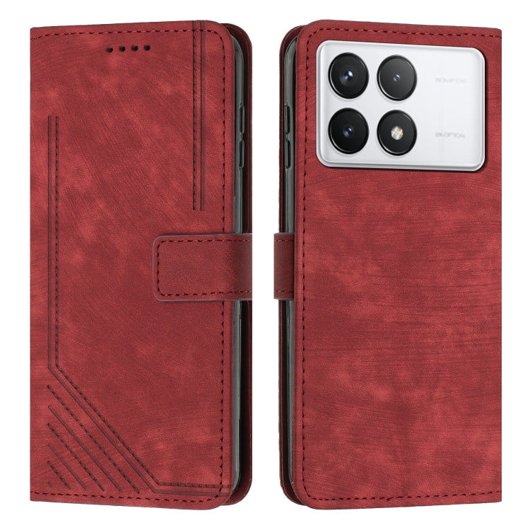 Skin Feel Stripe Pattern Leather Phone Case with Long Lanyard