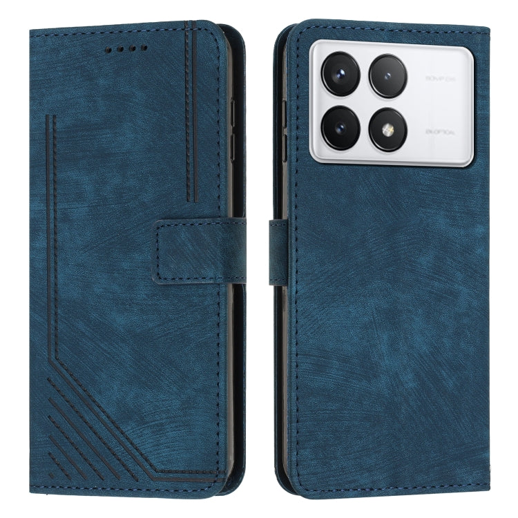 Skin Feel Stripe Pattern Leather Phone Case with Long Lanyard