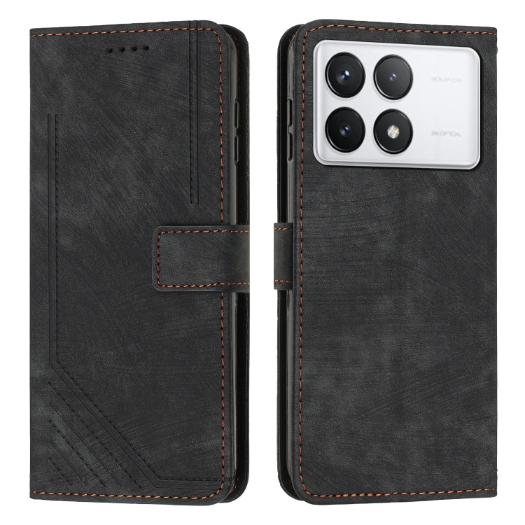 Skin Feel Stripe Pattern Leather Phone Case with Long Lanyard