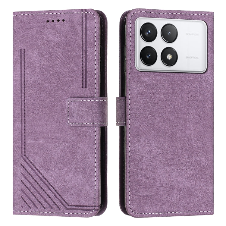 Skin Feel Stripe Pattern Leather Phone Case with Long Lanyard