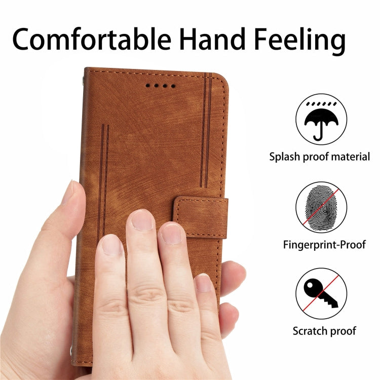 Skin Feel Stripe Pattern Leather Phone Case with Long Lanyard