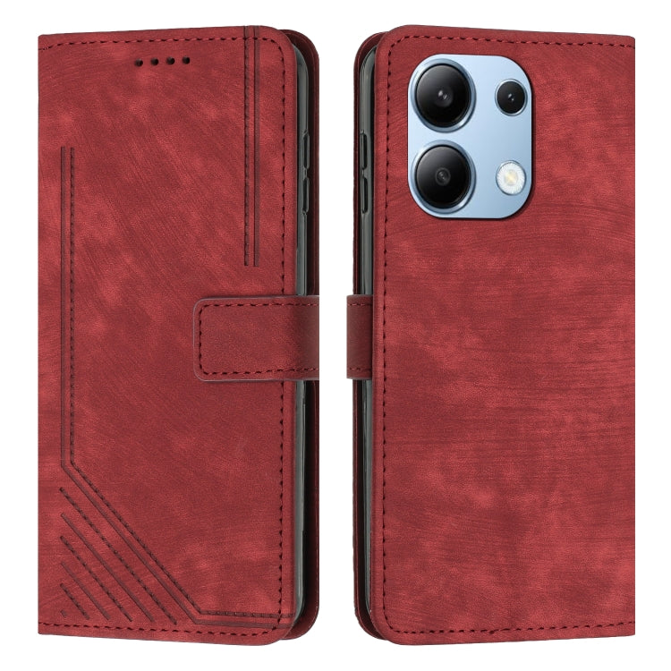Skin Feel Stripe Pattern Leather Phone Case with Long Lanyard