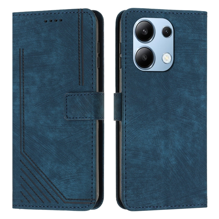 Skin Feel Stripe Pattern Leather Phone Case with Long Lanyard