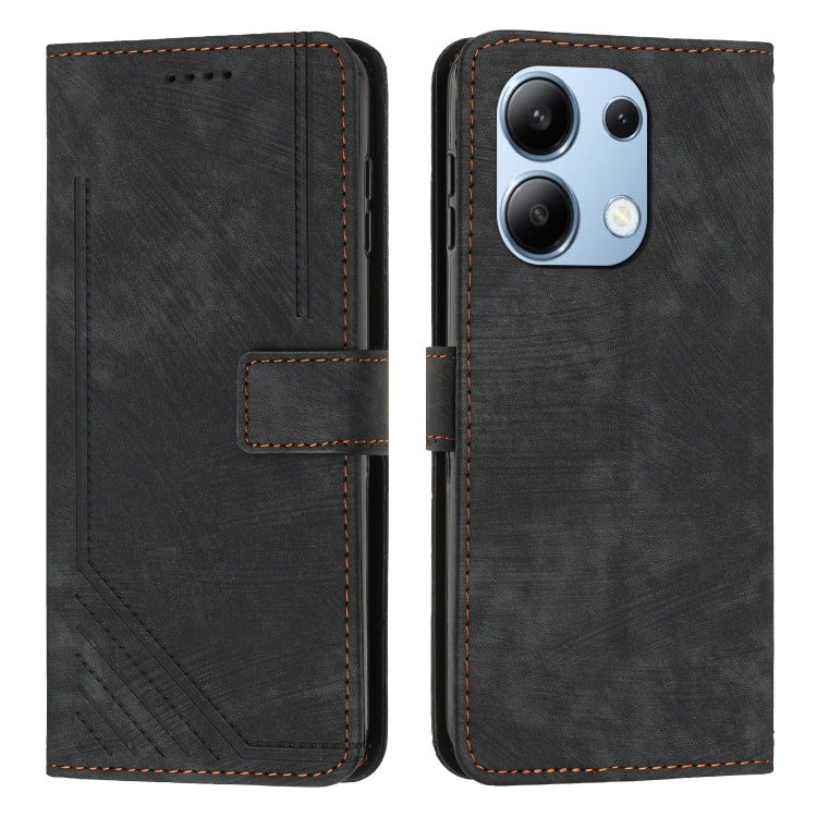 Skin Feel Stripe Pattern Leather Phone Case with Long Lanyard