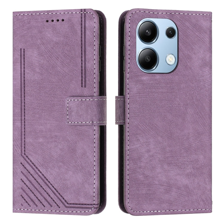 Skin Feel Stripe Pattern Leather Phone Case with Long Lanyard