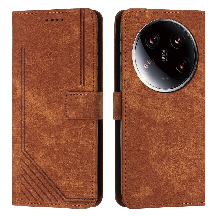 Skin Feel Stripe Pattern Leather Phone Case with Long Lanyard