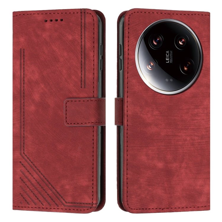 Skin Feel Stripe Pattern Leather Phone Case with Long Lanyard