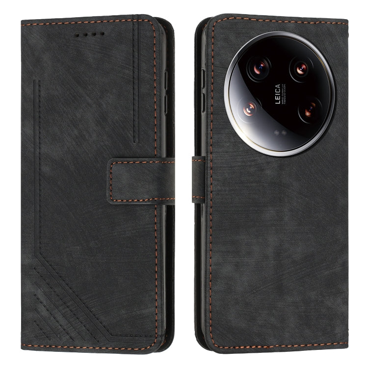 Skin Feel Stripe Pattern Leather Phone Case with Long Lanyard