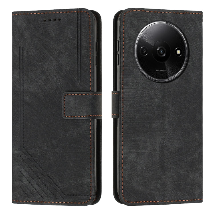 Skin Feel Stripe Pattern Leather Phone Case with Long Lanyard