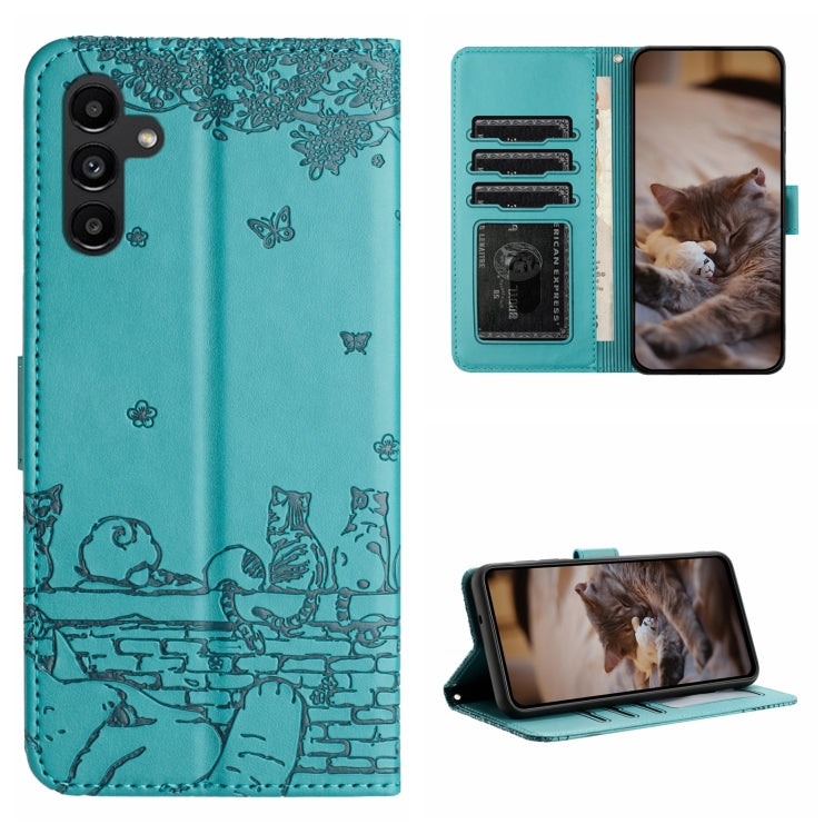 Cat Embossing Pattern Leather Phone Case with Lanyard, For Samsung Galaxy A14, For Samsung Galaxy S24+, For Samsung Galaxy S24, For Samsung Galaxy A34