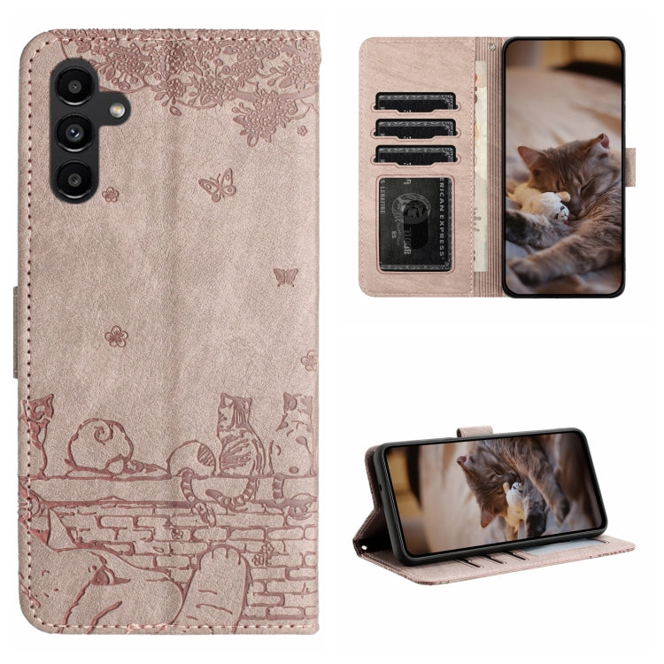 Cat Embossing Pattern Leather Phone Case with Lanyard, For Samsung Galaxy A14, For Samsung Galaxy S24+, For Samsung Galaxy S24, For Samsung Galaxy A34