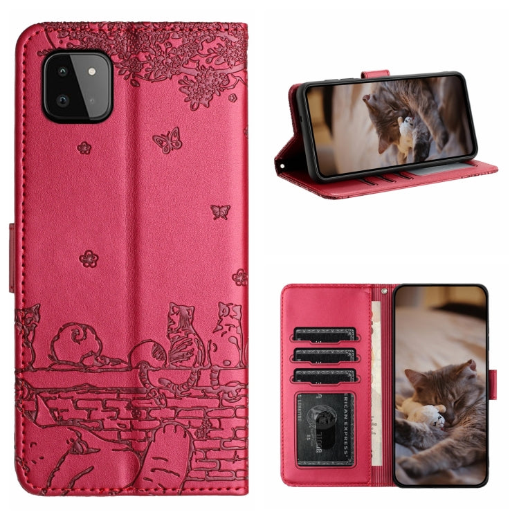 Cat Embossing Pattern Leather Phone Case with Lanyard