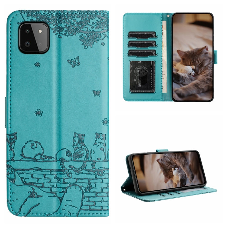 Cat Embossing Pattern Leather Phone Case with Lanyard