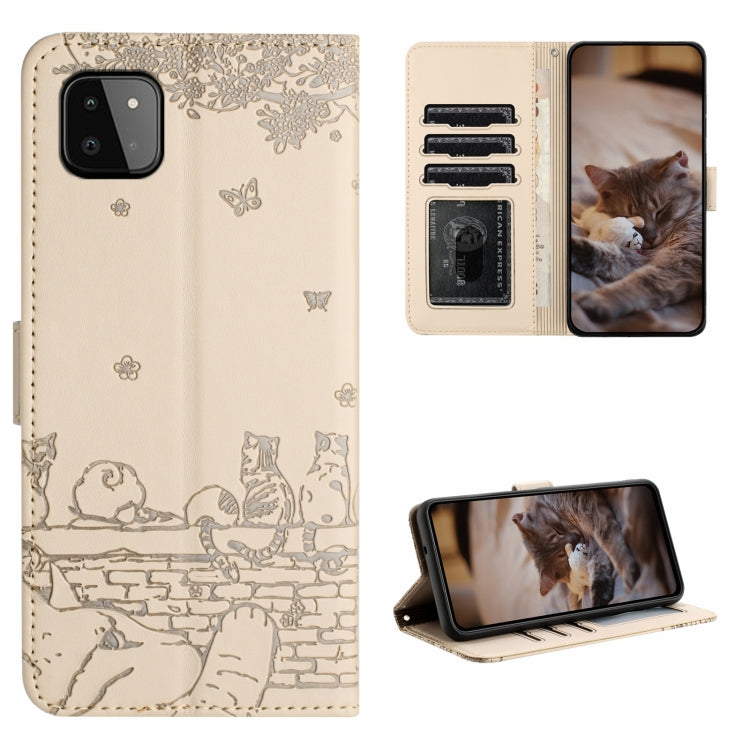 Cat Embossing Pattern Leather Phone Case with Lanyard