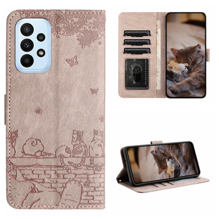 Cat Embossing Pattern Leather Phone Case with Lanyard