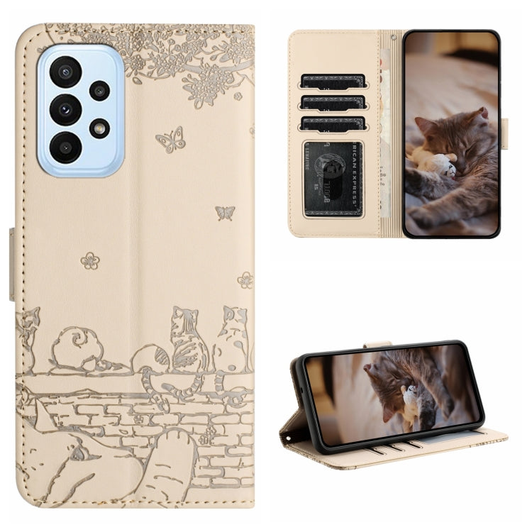 Cat Embossing Pattern Leather Phone Case with Lanyard