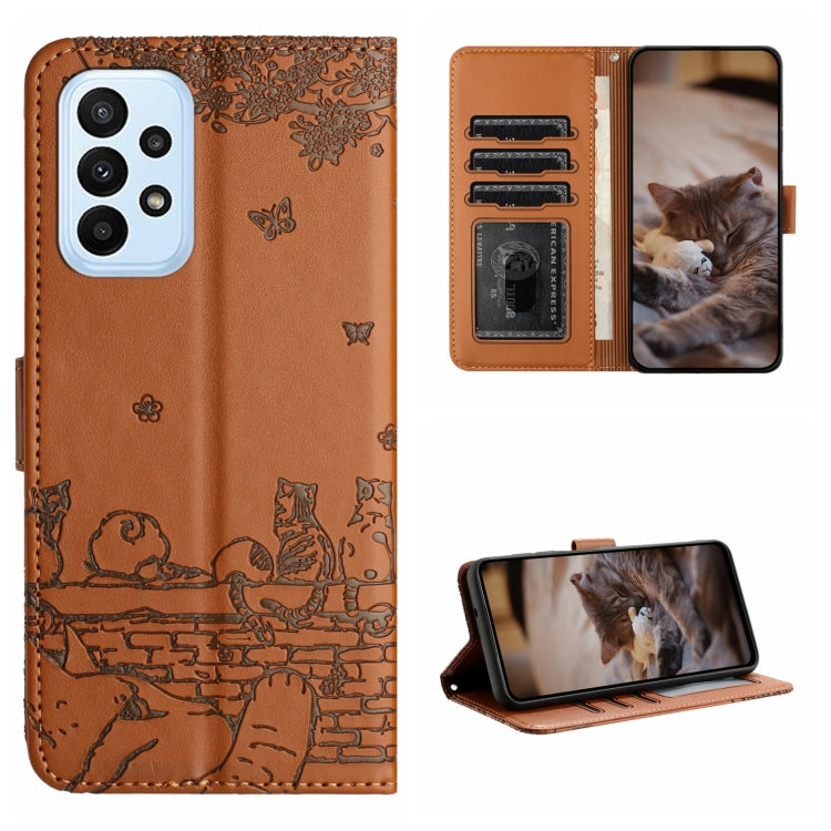 Cat Embossing Pattern Leather Phone Case with Lanyard