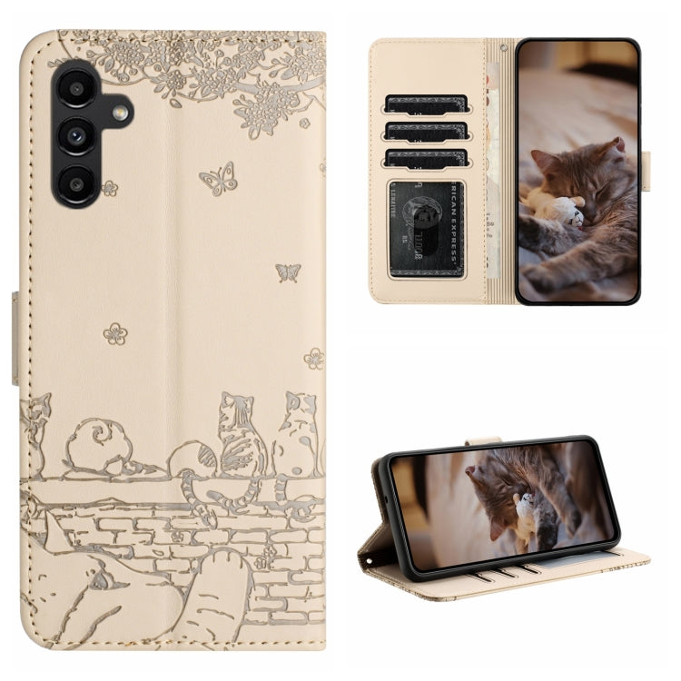 Cat Embossing Pattern Leather Phone Case with Lanyard, For Samsung Galaxy A35, For Samsung Galaxy A54, For Samsung Galaxy A05s, For Samsung Galaxy A15