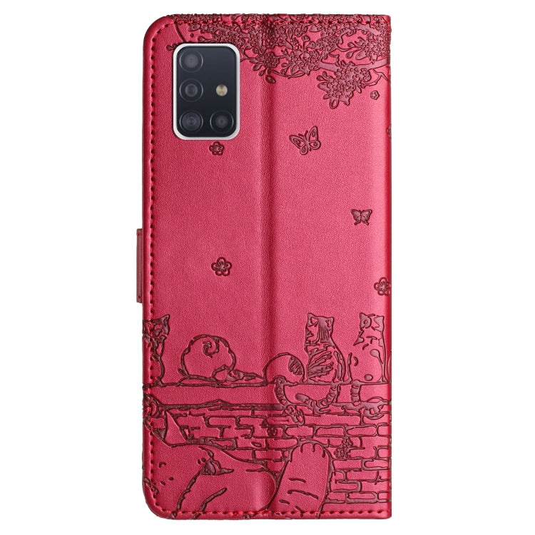 Cat Embossing Pattern Leather Phone Case with Lanyard