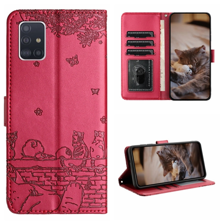 Cat Embossing Pattern Leather Phone Case with Lanyard
