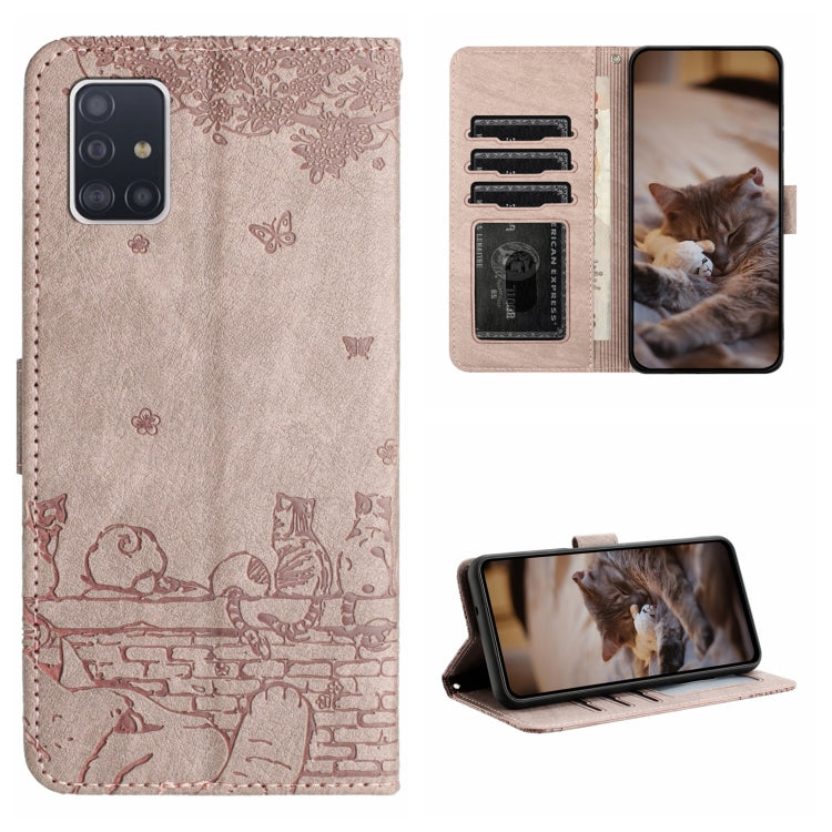 Cat Embossing Pattern Leather Phone Case with Lanyard