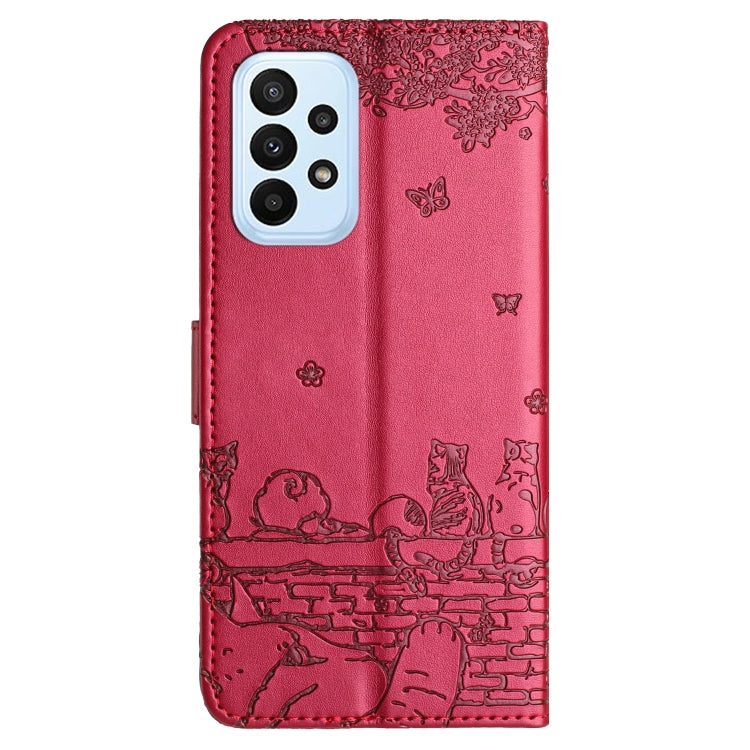 Cat Embossing Pattern Leather Phone Case with Lanyard