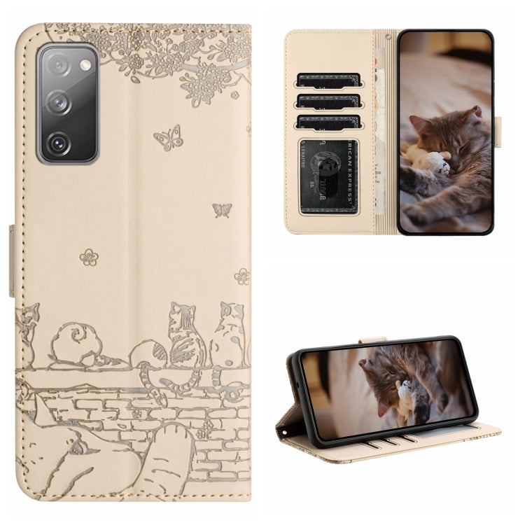 Cat Embossing Pattern Leather Phone Case with Lanyard