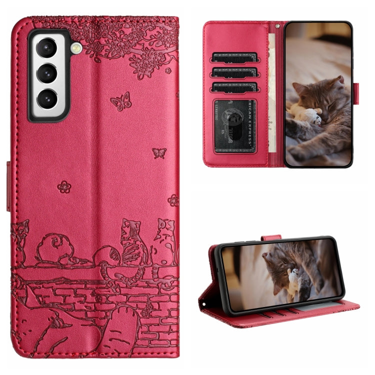 Cat Embossing Pattern Leather Phone Case with Lanyard