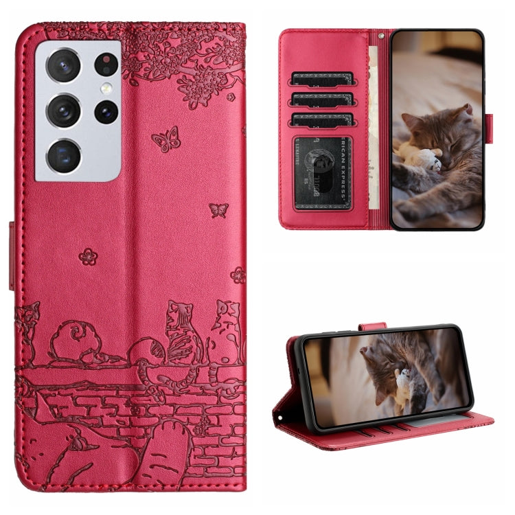 Cat Embossing Pattern Leather Phone Case with Lanyard