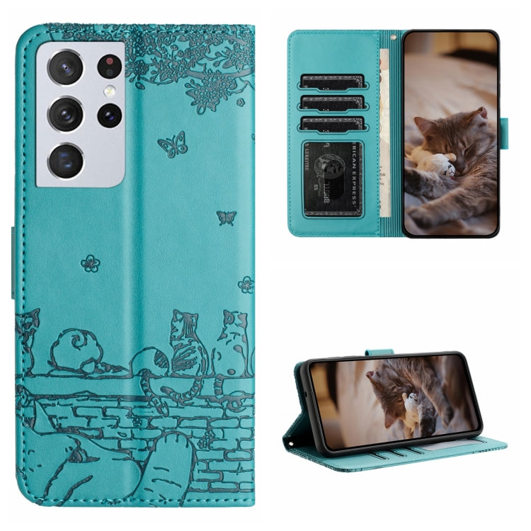 Cat Embossing Pattern Leather Phone Case with Lanyard