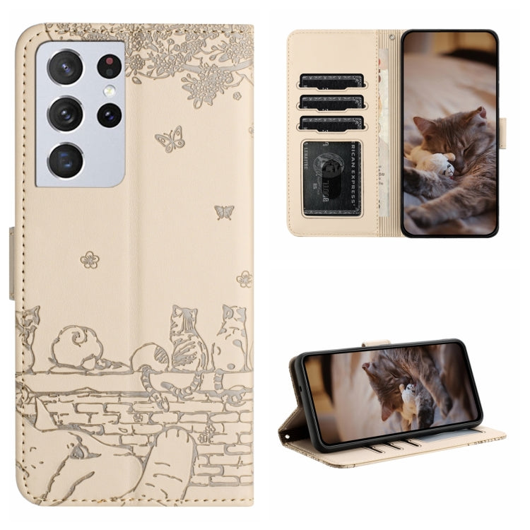 Cat Embossing Pattern Leather Phone Case with Lanyard